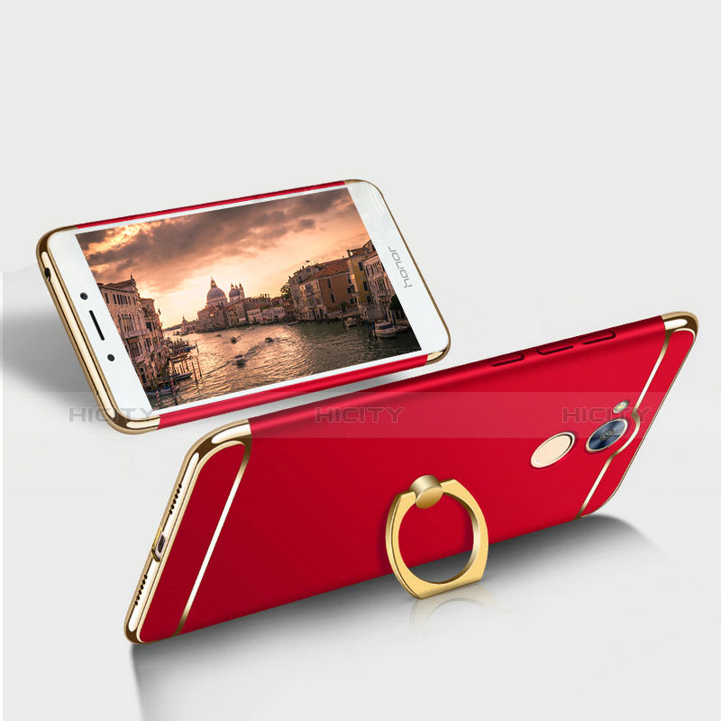 Handyhülle Hülle Luxus Metall Rahmen und Kunststoff Schutzhülle Tasche mit Fingerring Ständer und Lanyard für Huawei Honor 6A Rot groß