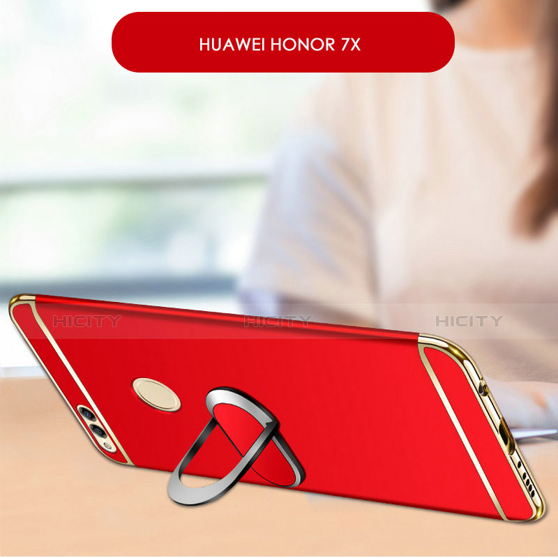 Handyhülle Hülle Luxus Metall Rahmen und Kunststoff Schutzhülle Tasche mit Fingerring Ständer und Lanyard für Huawei Honor 7X groß