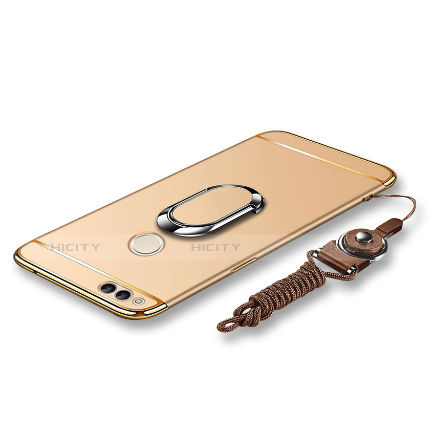 Handyhülle Hülle Luxus Metall Rahmen und Kunststoff Schutzhülle Tasche mit Fingerring Ständer und Lanyard für Huawei Honor 7X Gold Plus