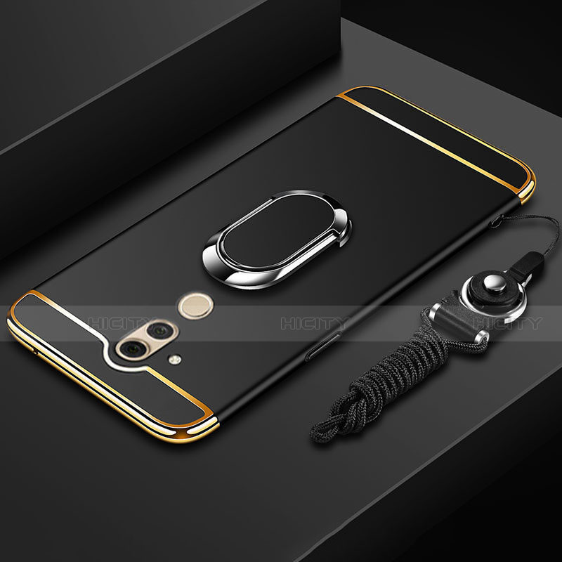 Handyhülle Hülle Luxus Metall Rahmen und Kunststoff Schutzhülle Tasche mit Fingerring Ständer und Lanyard für Huawei Mate 20 Lite