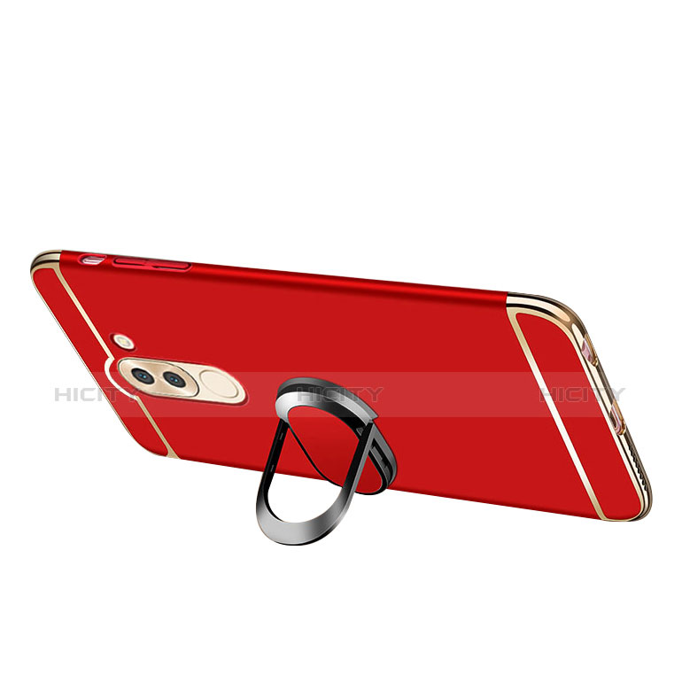 Handyhülle Hülle Luxus Metall Rahmen und Kunststoff Schutzhülle Tasche mit Fingerring Ständer und Lanyard für Huawei Mate 9 Lite