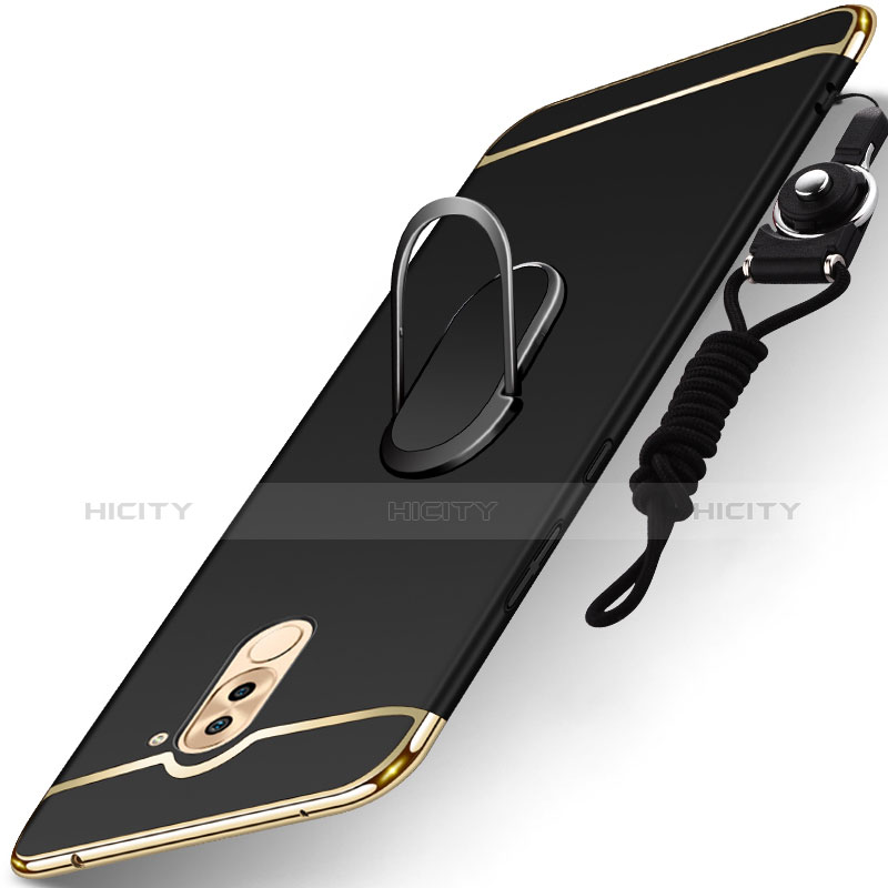 Handyhülle Hülle Luxus Metall Rahmen und Kunststoff Schutzhülle Tasche mit Fingerring Ständer und Lanyard für Huawei Mate 9 Lite