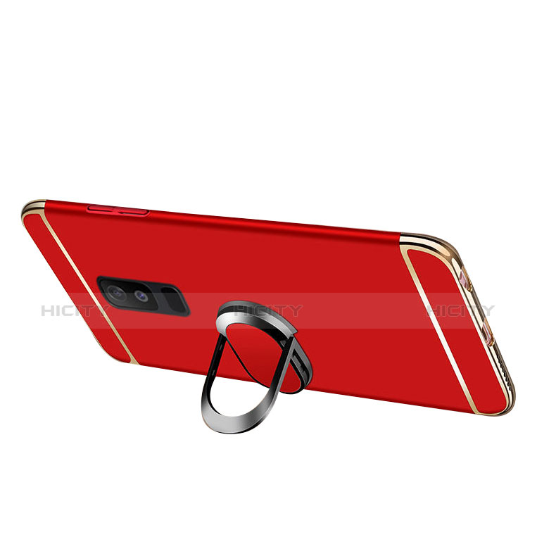 Handyhülle Hülle Luxus Metall Rahmen und Kunststoff Schutzhülle Tasche mit Fingerring Ständer und Lanyard für Samsung Galaxy A6 Plus (2018) groß