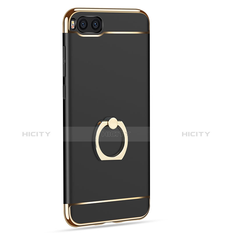 Handyhülle Hülle Luxus Metall Rahmen und Kunststoff Schutzhülle Tasche mit Fingerring Ständer und Lanyard für Xiaomi Mi Note 3 Schwarz groß