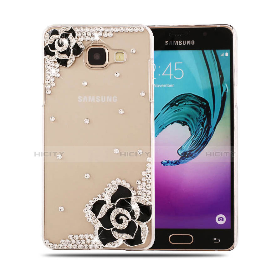 Handyhülle Hülle Luxus Strass Diamant Schutzhülle Blumen für Samsung Galaxy A5 (2016) SM-A510F Schwarz Plus