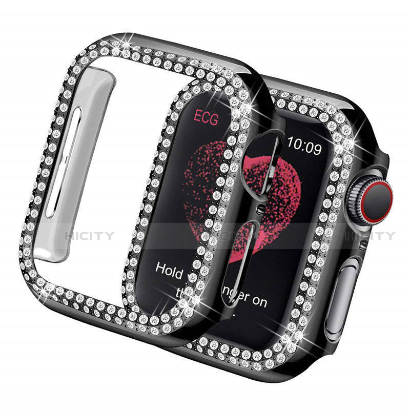 Handyhülle Hülle Luxus Strass Diamant Schutzhülle für Apple iWatch 5 44mm Schwarz Plus