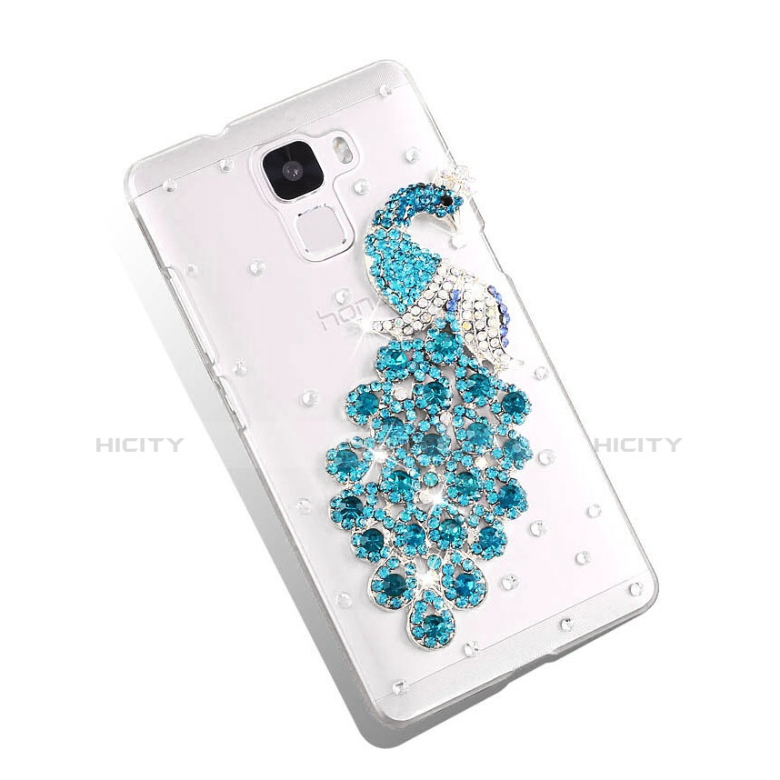 Handyhülle Hülle Luxus Strass Diamant Schutzhülle Pfau für Huawei Honor 7 Hellblau Plus