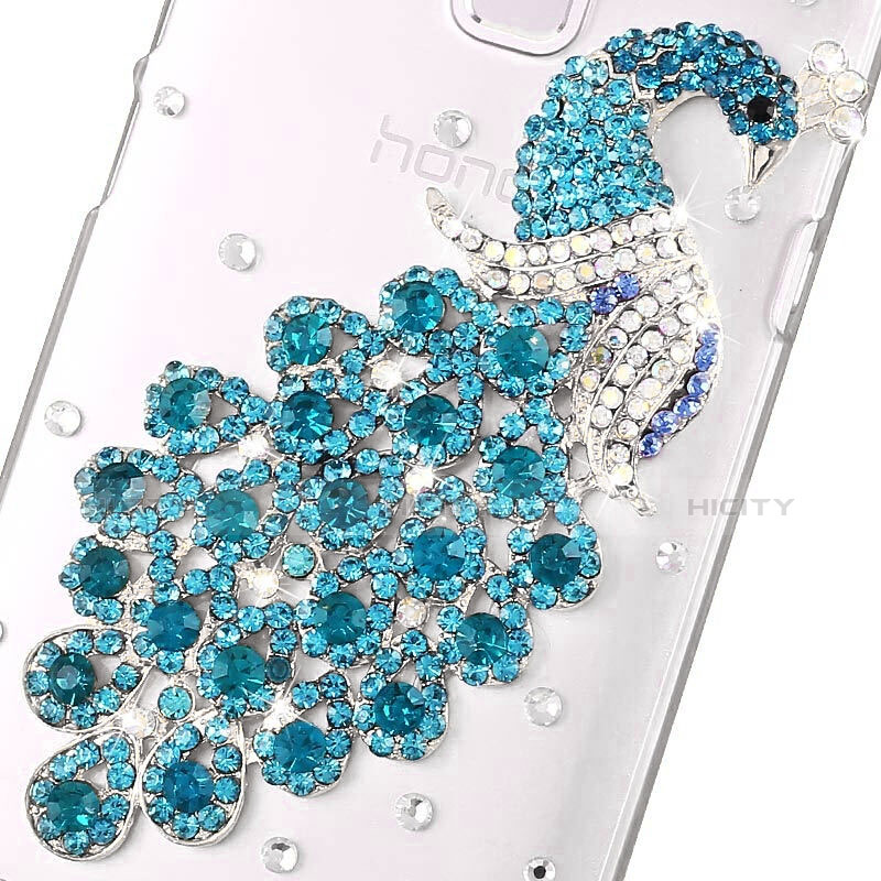 Handyhülle Hülle Luxus Strass Diamant Schutzhülle Pfau für Huawei Honor 7 Hellblau groß