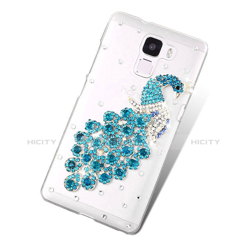 Handyhülle Hülle Luxus Strass Diamant Schutzhülle Pfau für Huawei Honor 7 Hellblau groß