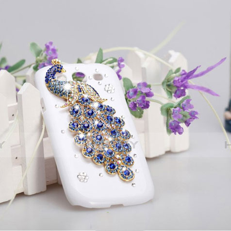 Handyhülle Hülle Luxus Strass Diamant Schutzhülle Pfau für Samsung Galaxy S3 4G i9305 Blau Plus