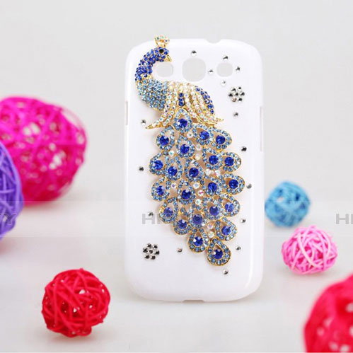 Handyhülle Hülle Luxus Strass Diamant Schutzhülle Pfau für Samsung Galaxy S3 4G i9305 Blau groß