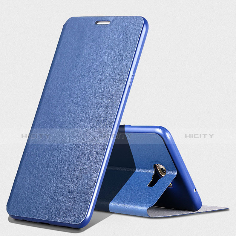 Handyhülle Hülle Stand Tasche Leder für Samsung Galaxy C7 Pro C7010 Blau groß