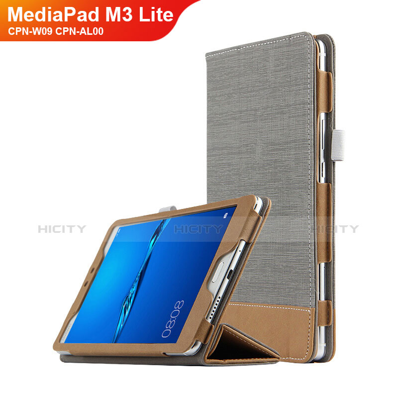 Handyhülle Hülle Stand Tasche Leder L01 für Huawei MediaPad M3 Lite 8.0 CPN-W09 CPN-AL00 Grau