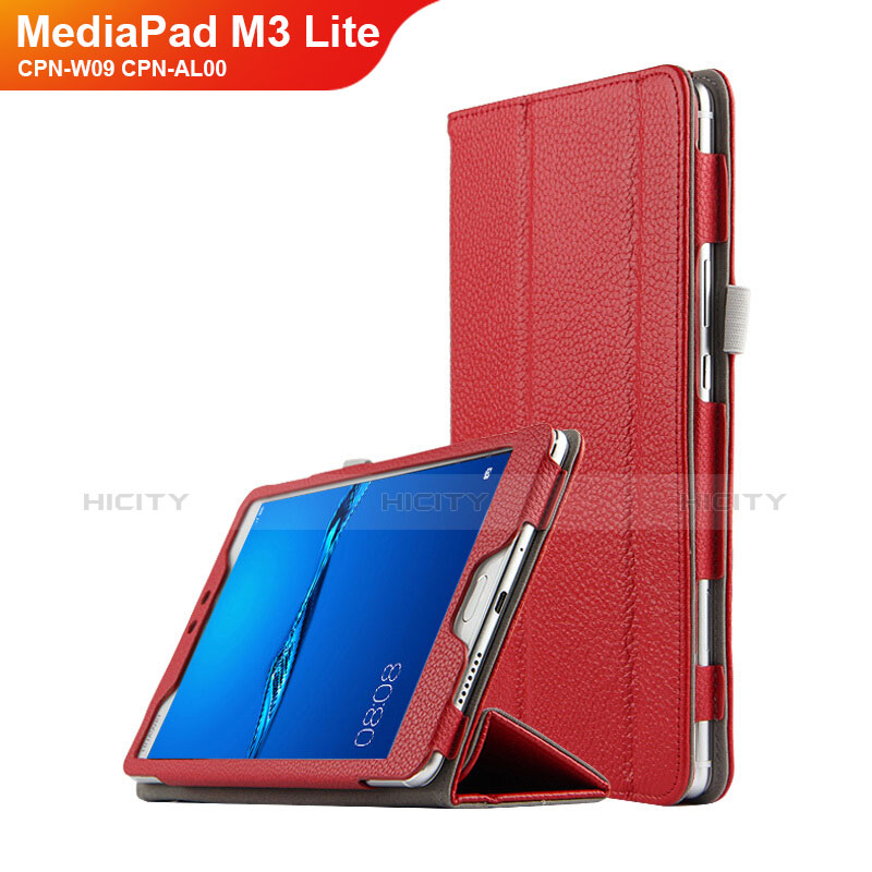 Handyhülle Hülle Stand Tasche Leder L02 für Huawei MediaPad M3 Lite 8.0 CPN-W09 CPN-AL00 Rot Plus