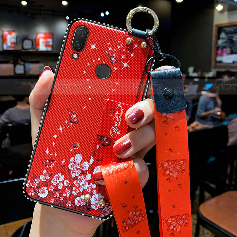 Handyhülle Silikon Hülle Gummi Schutzhülle Blumen für Huawei P Smart Z Rot Plus