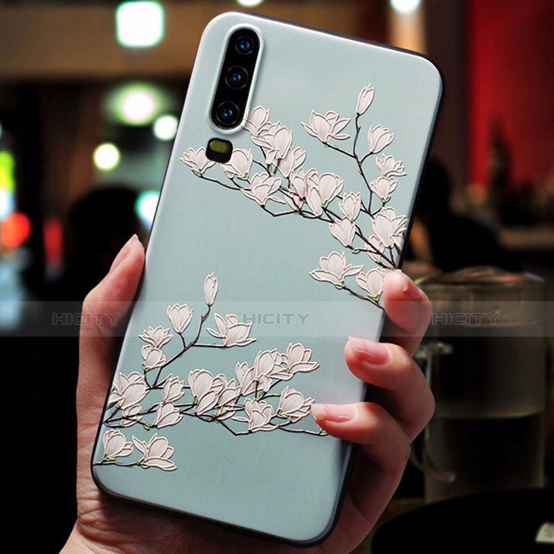 Handyhülle Silikon Hülle Gummi Schutzhülle Blumen für Huawei P30 Hellblau Plus