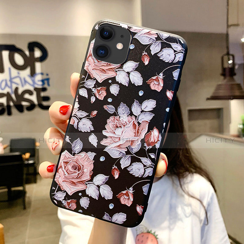 Handyhülle Silikon Hülle Gummi Schutzhülle Blumen H02 für Apple iPhone 11 Rosa Plus