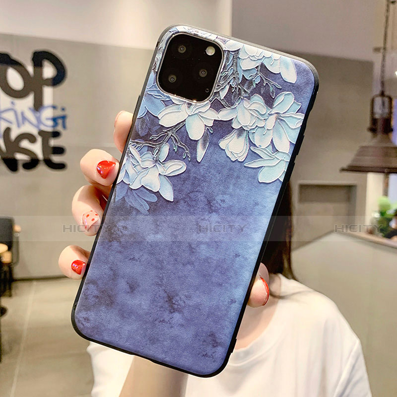 Handyhülle Silikon Hülle Gummi Schutzhülle Blumen H07 für Apple iPhone 11 Pro Max Blau Plus