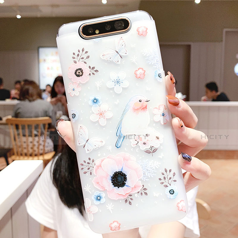 Handyhülle Silikon Hülle Gummi Schutzhülle Blumen S01 für Samsung Galaxy A80