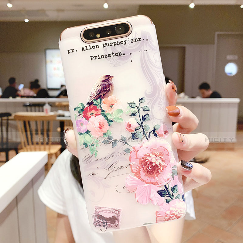 Handyhülle Silikon Hülle Gummi Schutzhülle Blumen S02 für Samsung Galaxy A80 groß