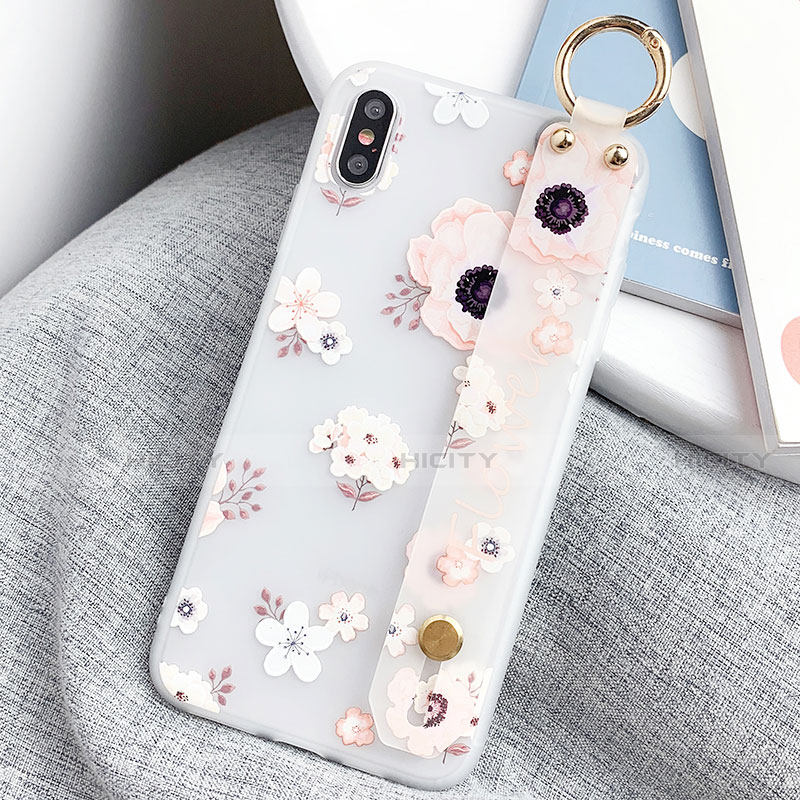 Handyhülle Silikon Hülle Gummi Schutzhülle Blumen S03 für Apple iPhone X groß