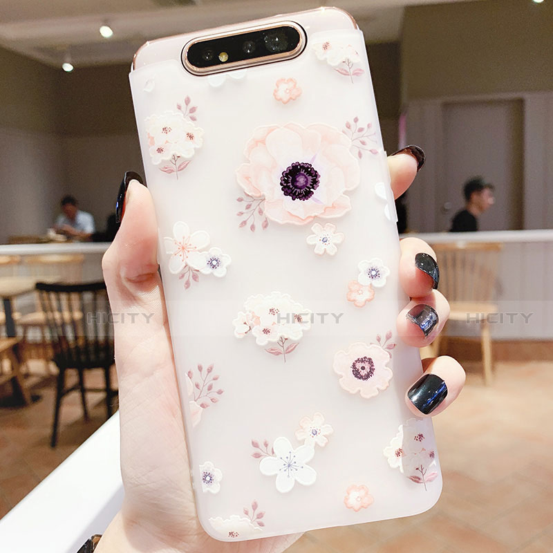 Handyhülle Silikon Hülle Gummi Schutzhülle Blumen S04 für Samsung Galaxy A80 groß