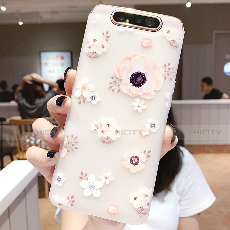 Handyhülle Silikon Hülle Gummi Schutzhülle Blumen S04 für Samsung Galaxy A80 groß