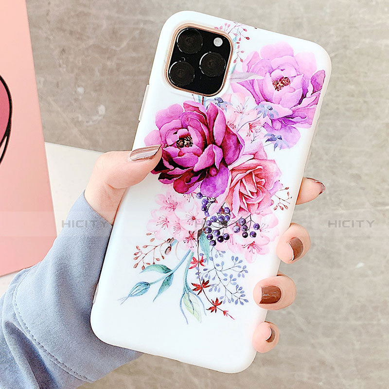 Handyhülle Silikon Hülle Gummi Schutzhülle Blumen S06 für Apple iPhone 11 Pro Violett Plus