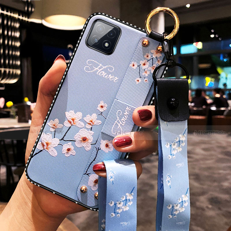 Handyhülle Silikon Hülle Gummi Schutzhülle Flexible Blumen für Oppo A73 5G Hellblau Plus