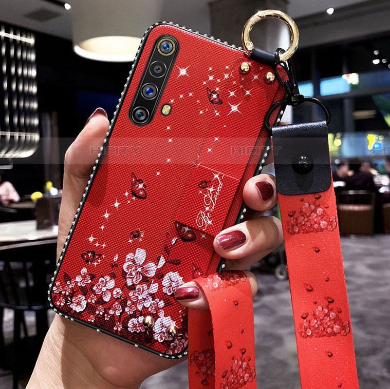 Handyhülle Silikon Hülle Gummi Schutzhülle Flexible Blumen für Realme X50 5G Rot