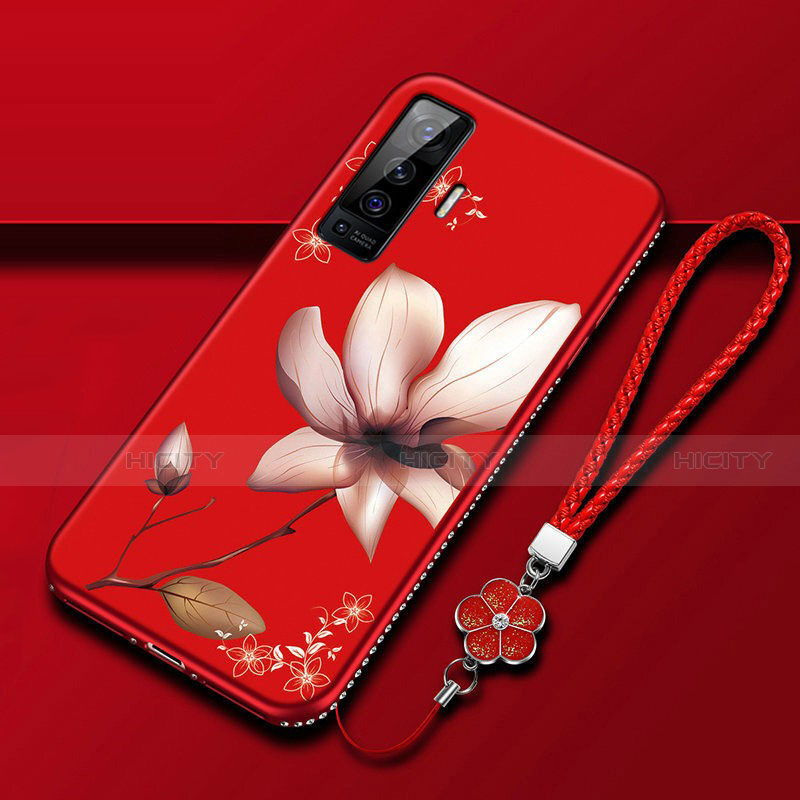 Handyhülle Silikon Hülle Gummi Schutzhülle Flexible Blumen für Vivo X50 5G Fuchsie