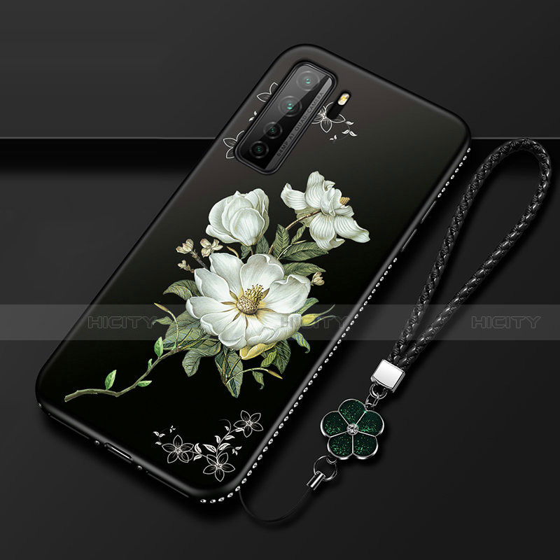 Handyhülle Silikon Hülle Gummi Schutzhülle Flexible Blumen K02 für Huawei Nova 7 SE 5G Weiß Plus