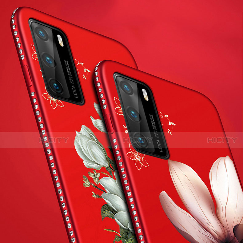 Handyhülle Silikon Hülle Gummi Schutzhülle Flexible Blumen S01 für Huawei P40 groß