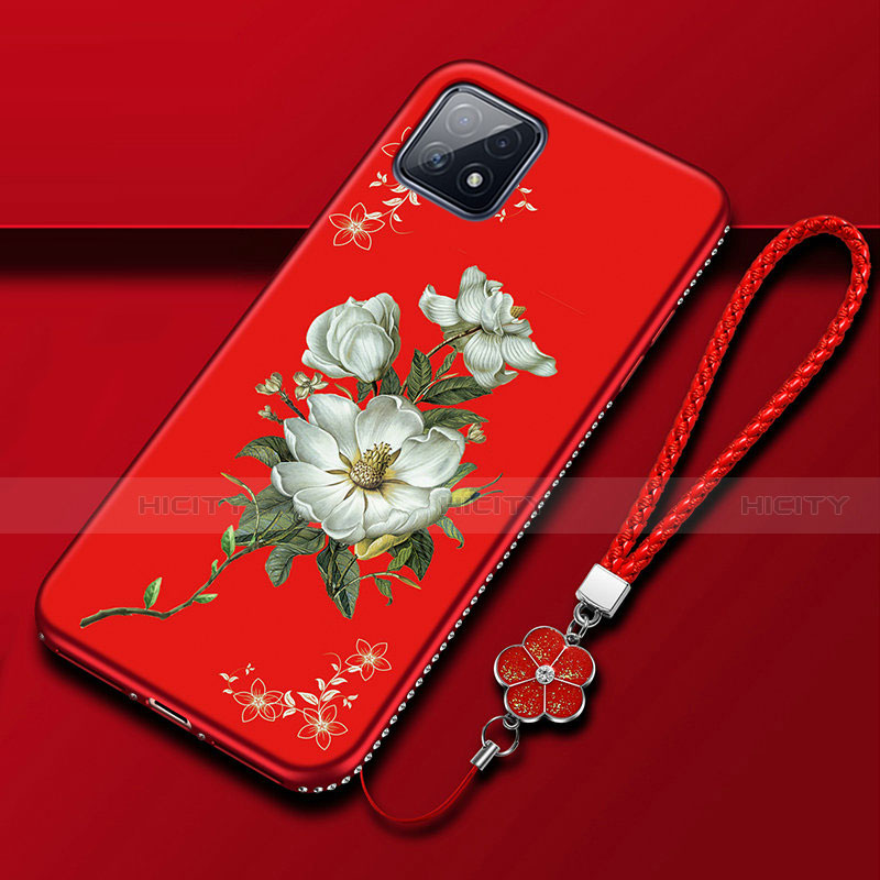 Handyhülle Silikon Hülle Gummi Schutzhülle Flexible Blumen S01 für Oppo A73 5G Rot Plus