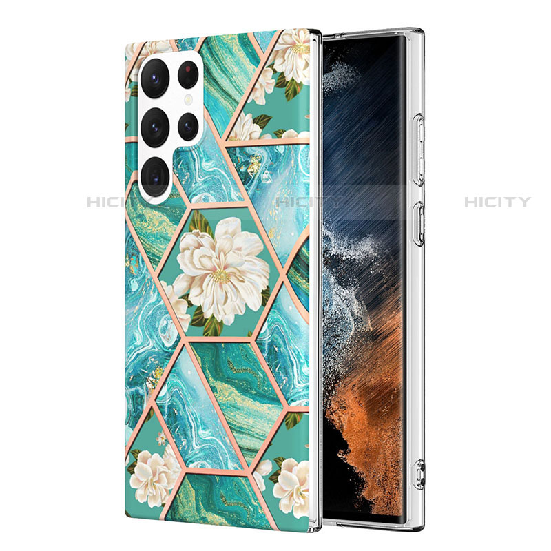 Handyhülle Silikon Hülle Gummi Schutzhülle Flexible Blumen S01 für Samsung Galaxy S23 Ultra 5G Grün Plus