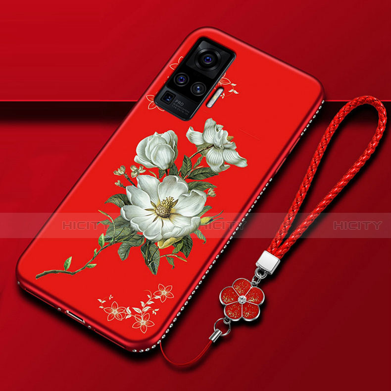 Handyhülle Silikon Hülle Gummi Schutzhülle Flexible Blumen S01 für Vivo X50 Pro 5G Rot