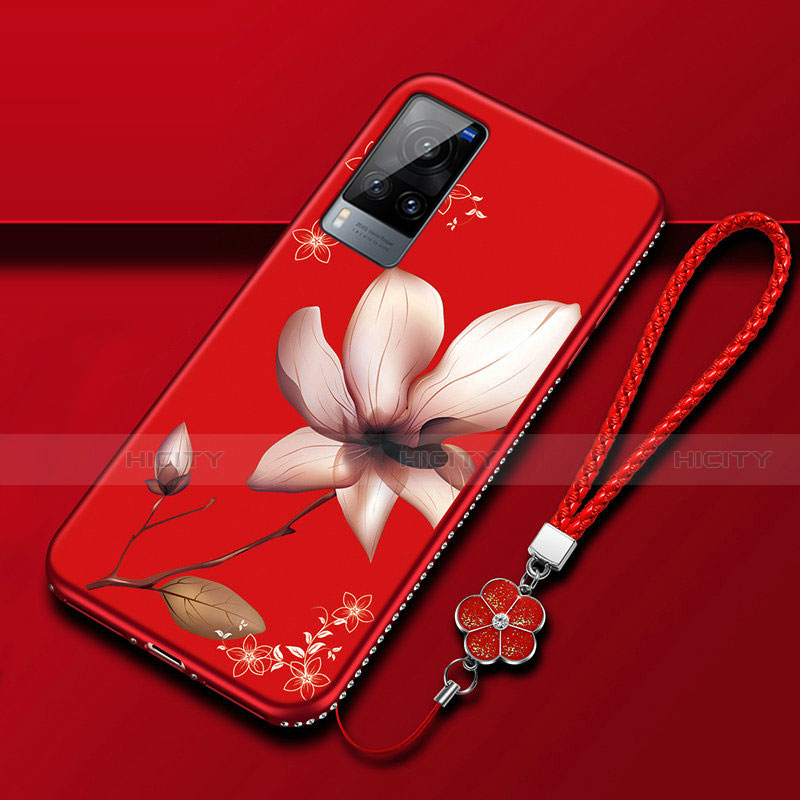 Handyhülle Silikon Hülle Gummi Schutzhülle Flexible Blumen S01 für Vivo X60 5G Rosa