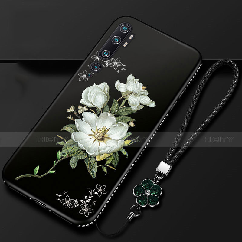 Handyhülle Silikon Hülle Gummi Schutzhülle Flexible Blumen S01 für Xiaomi Mi Note 10 Weiß Plus