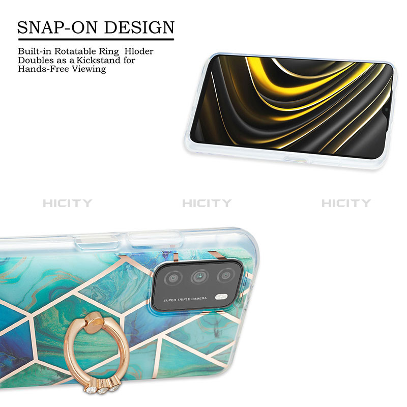 Handyhülle Silikon Hülle Gummi Schutzhülle Flexible Modisch Muster mit Fingerring Ständer Y01B für Xiaomi Poco M3