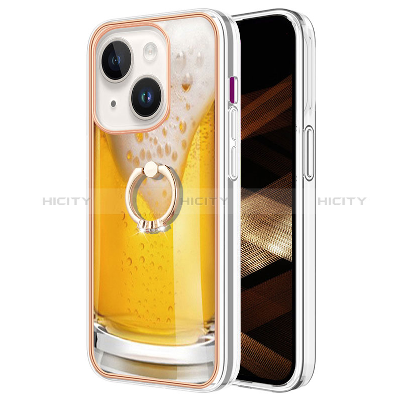Handyhülle Silikon Hülle Gummi Schutzhülle Flexible Modisch Muster mit Fingerring Ständer Y02B für Apple iPhone 15