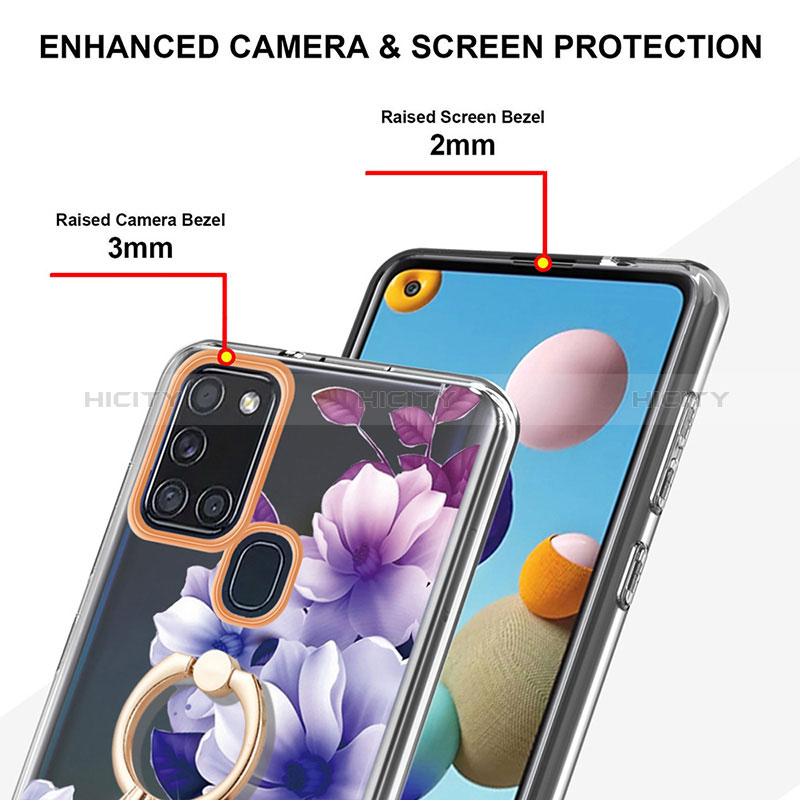 Handyhülle Silikon Hülle Gummi Schutzhülle Flexible Modisch Muster mit Fingerring Ständer Y06B für Samsung Galaxy A21s groß