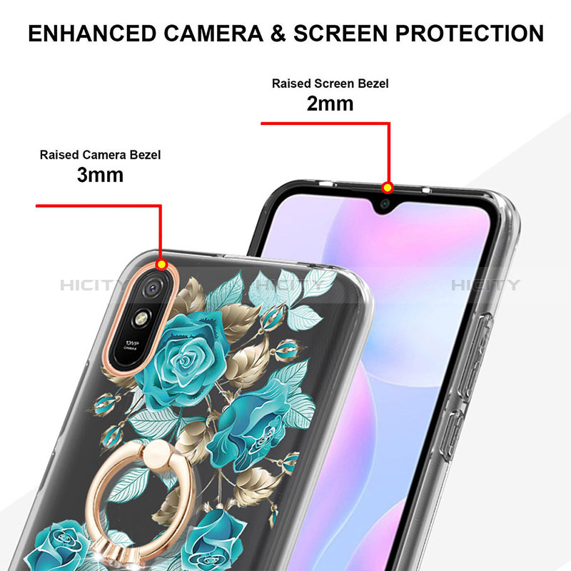 Handyhülle Silikon Hülle Gummi Schutzhülle Flexible Modisch Muster mit Fingerring Ständer Y06B für Xiaomi Redmi 9AT groß