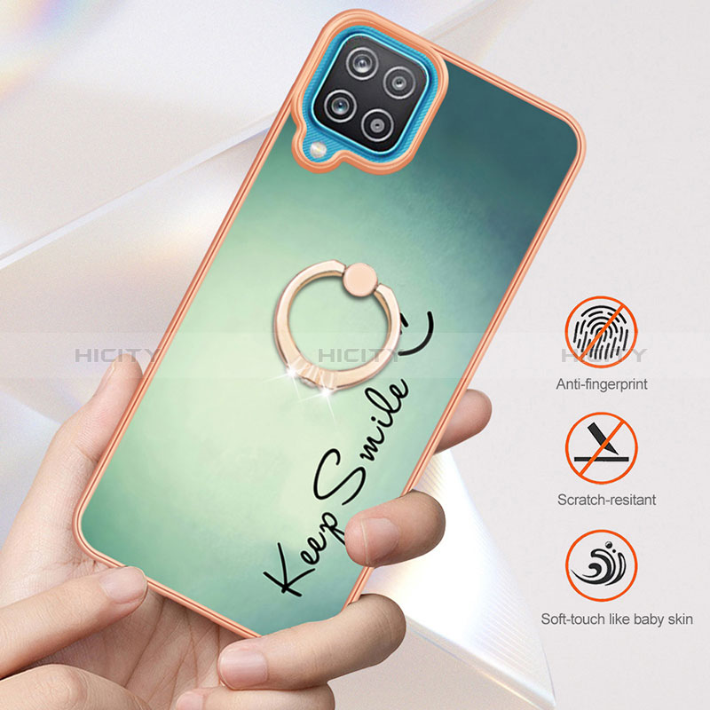 Handyhülle Silikon Hülle Gummi Schutzhülle Flexible Modisch Muster mit Fingerring Ständer YB2 für Samsung Galaxy M12