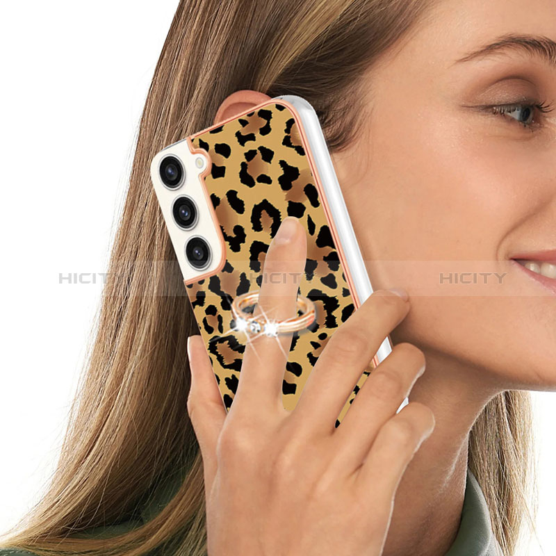 Handyhülle Silikon Hülle Gummi Schutzhülle Flexible Modisch Muster mit Fingerring Ständer YB2 für Samsung Galaxy S22 5G groß