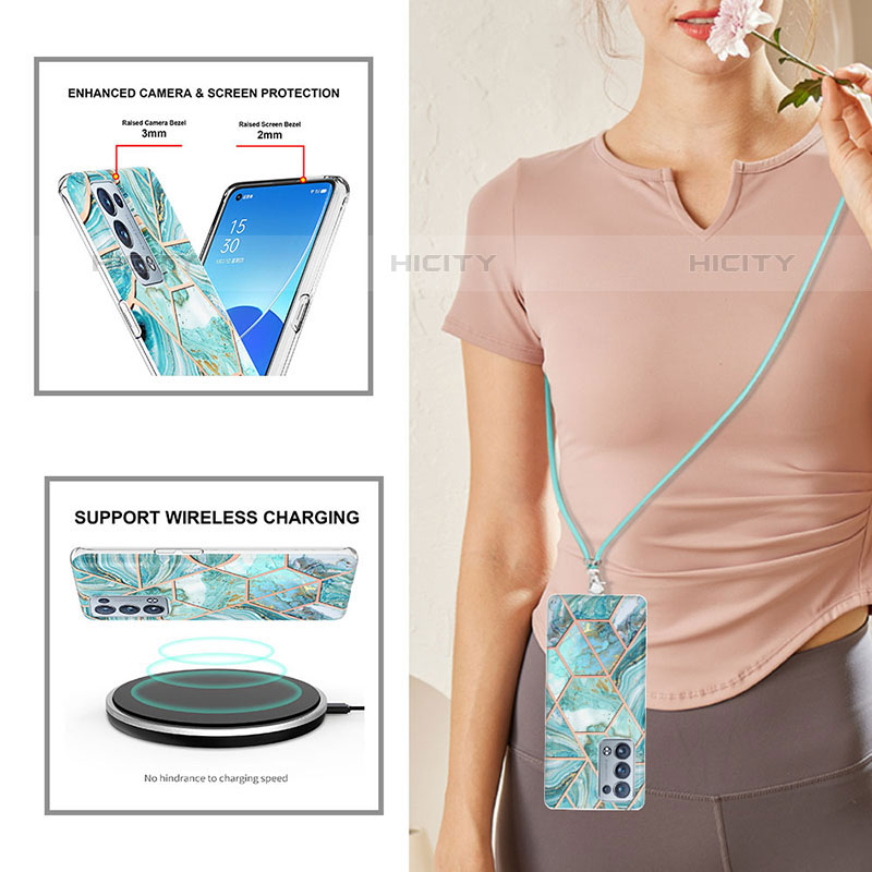 Handyhülle Silikon Hülle Gummi Schutzhülle Flexible Modisch Muster mit Schlüsselband Lanyard Y01B für Oppo Reno6 Pro+ Plus 5G