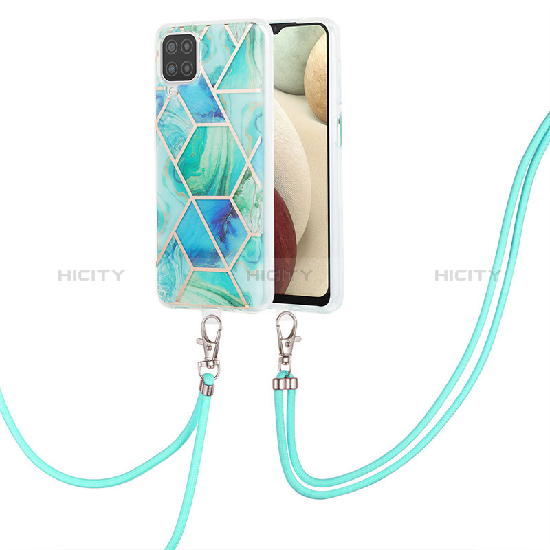 Handyhülle Silikon Hülle Gummi Schutzhülle Flexible Modisch Muster mit Schlüsselband Lanyard Y01B für Samsung Galaxy A12 Nacho