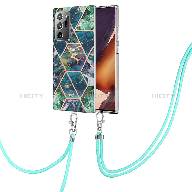 Handyhülle Silikon Hülle Gummi Schutzhülle Flexible Modisch Muster mit Schlüsselband Lanyard Y01B für Samsung Galaxy Note 20 Ultra 5G Nachtgrün