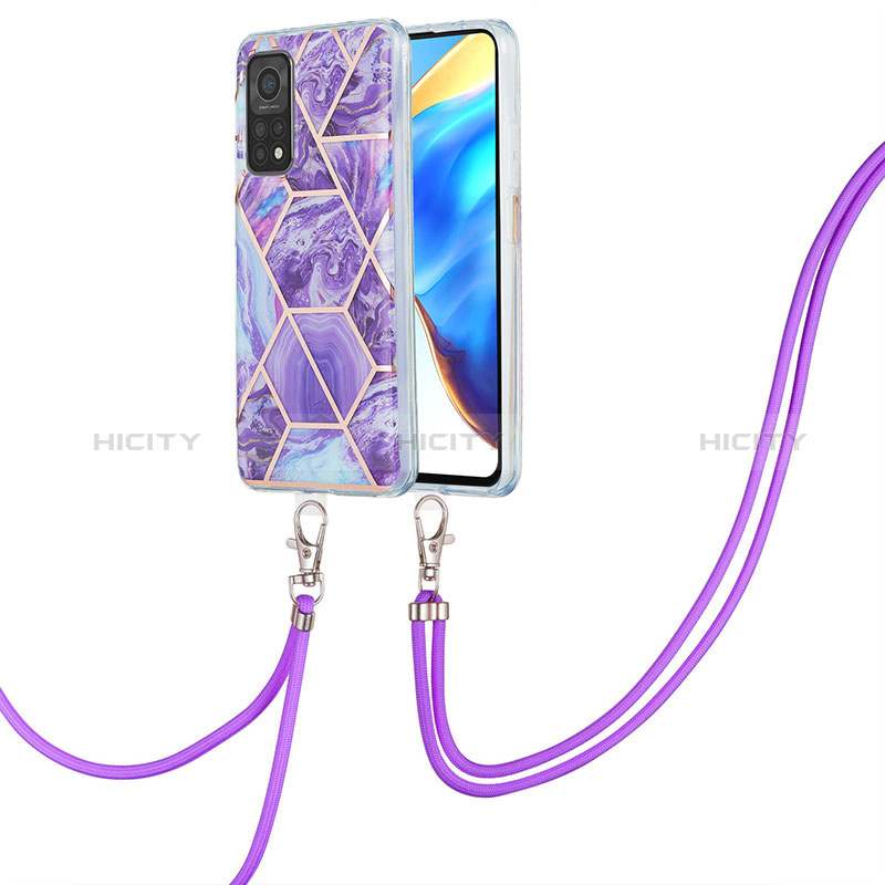 Handyhülle Silikon Hülle Gummi Schutzhülle Flexible Modisch Muster mit Schlüsselband Lanyard Y01B für Xiaomi Mi 10T 5G Violett Plus
