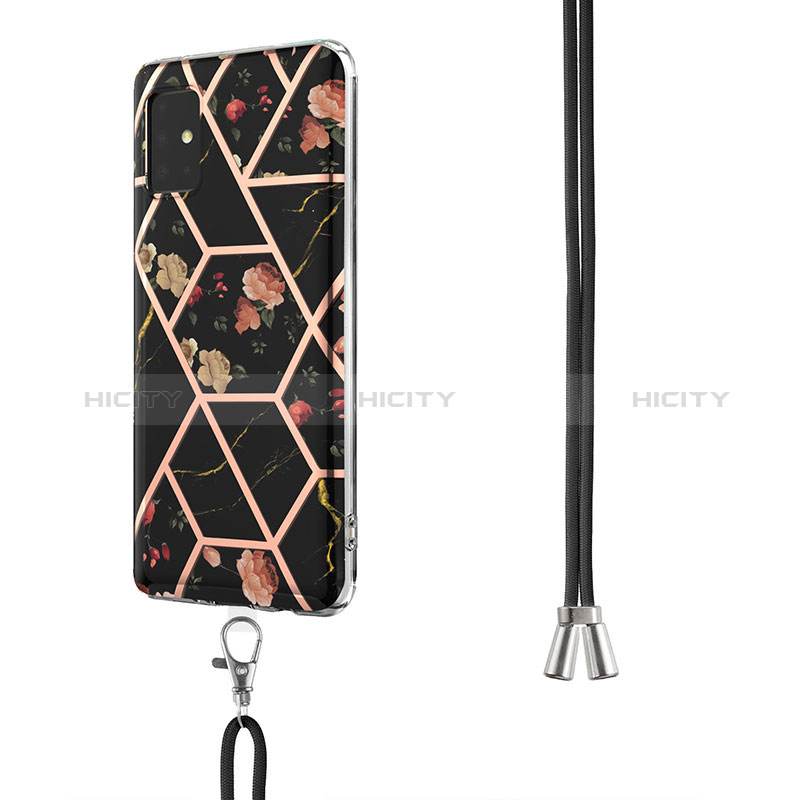 Handyhülle Silikon Hülle Gummi Schutzhülle Flexible Modisch Muster mit Schlüsselband Lanyard Y02B für Samsung Galaxy A51 4G groß