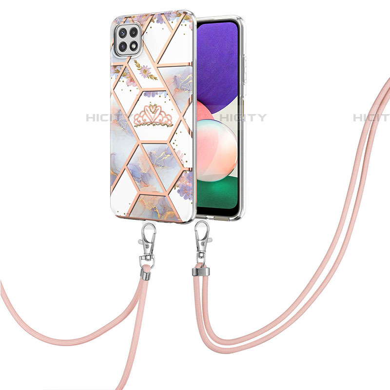 Handyhülle Silikon Hülle Gummi Schutzhülle Flexible Modisch Muster mit Schlüsselband Lanyard Y02B für Samsung Galaxy F42 5G groß